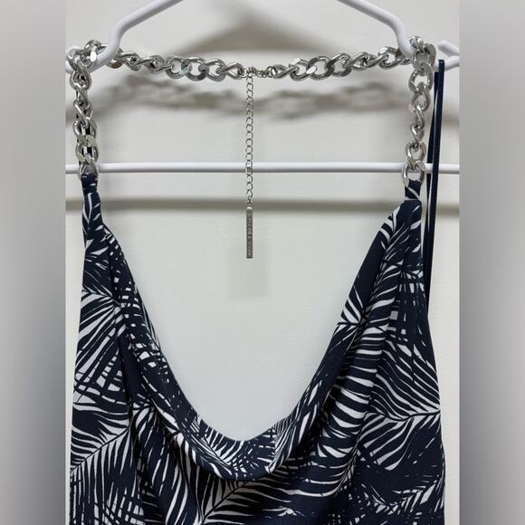 Michael Michael Kors Womens Palm-Print Halter Midi Dress navy small resort wear - Picture 3 of 11